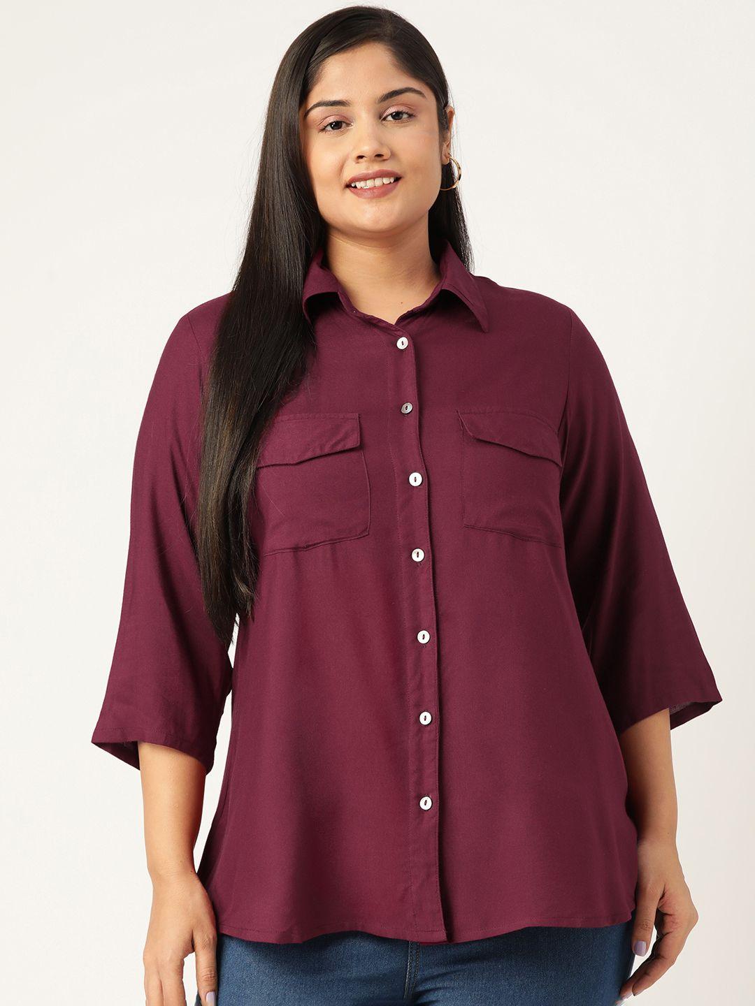 therebelinme women plus size burgundy solid casual shirt