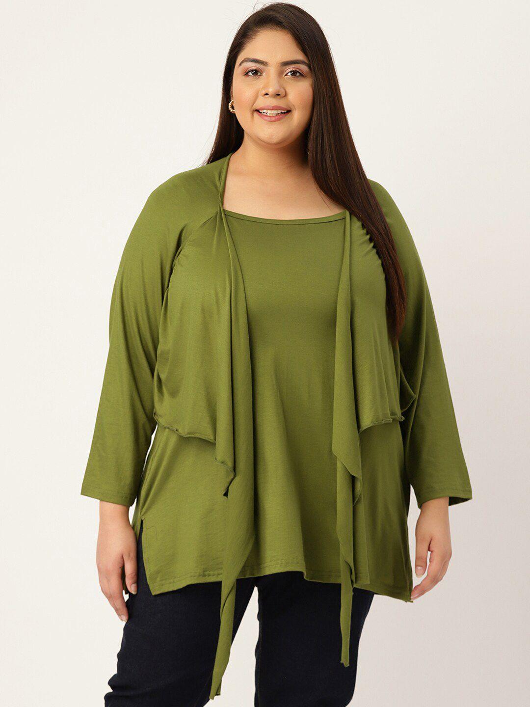 therebelinme women plus size green layered top