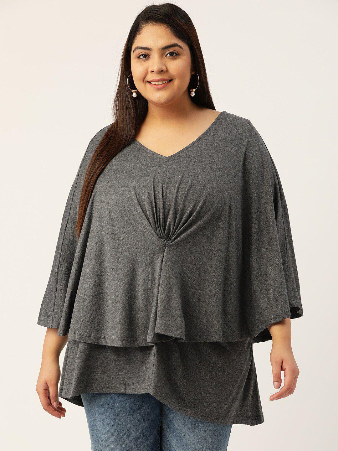 therebelinme women plus size grey layered cape top