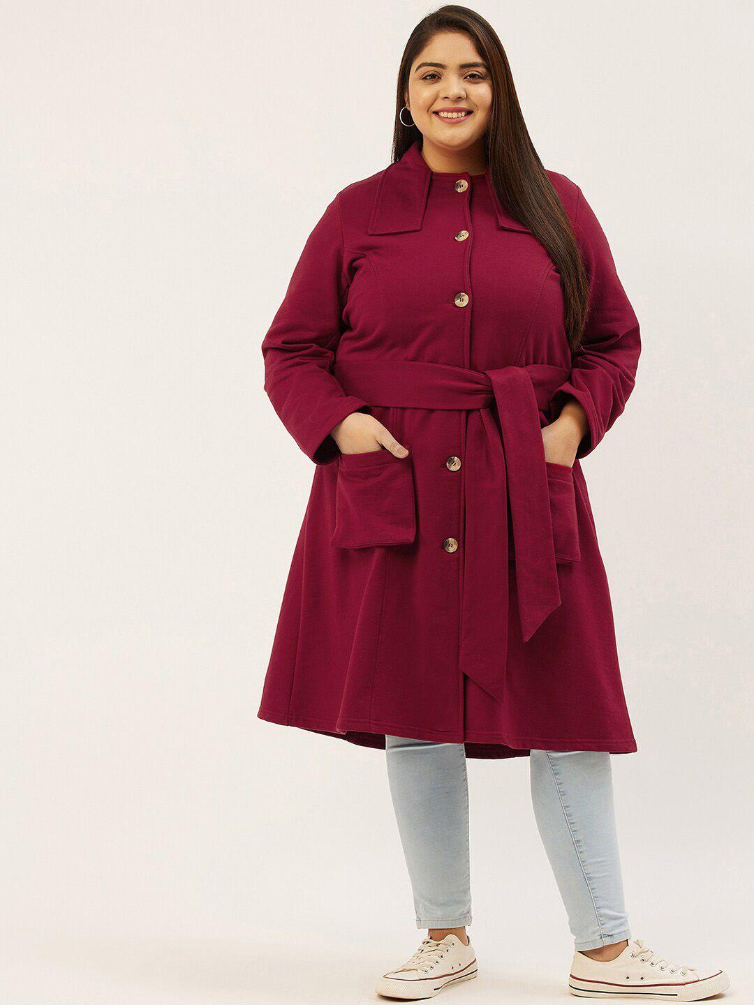 therebelinme women plus size maroon fleece longline overcoat