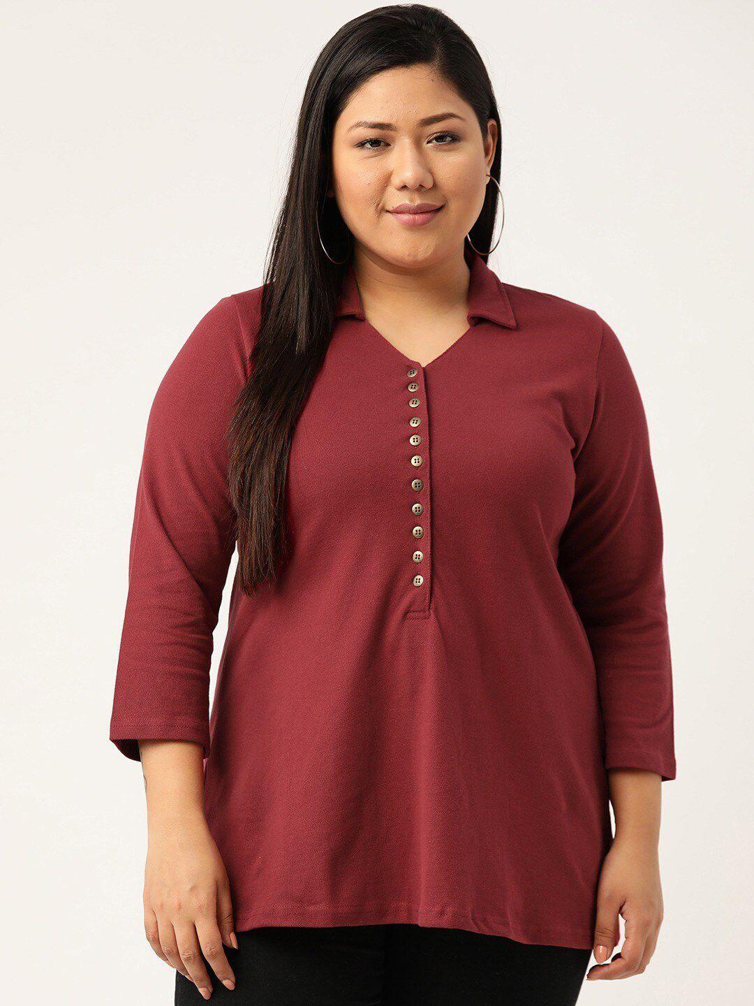 therebelinme women plus size maroon v-neck cotton  t-shirt