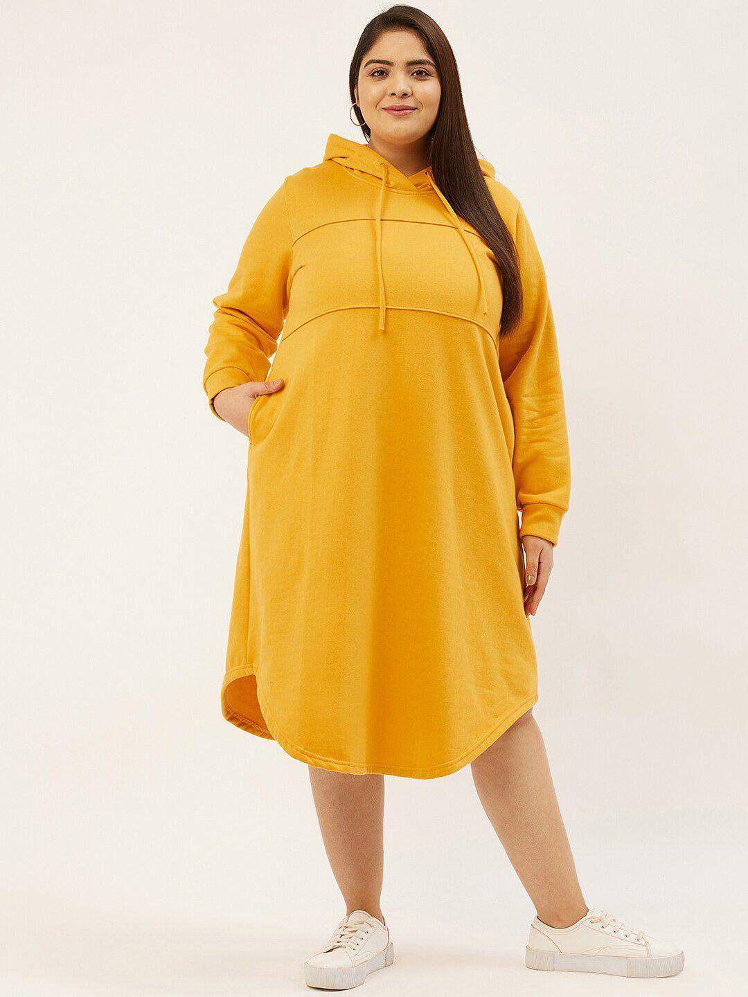 therebelinme women plus size mustard yellow a-line midi dress