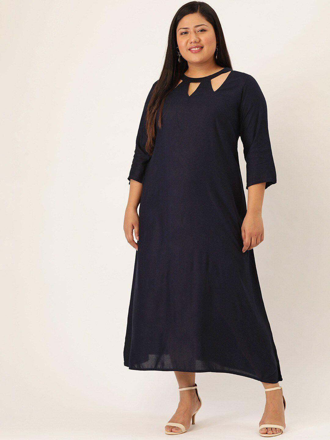 therebelinme women plus size navy blue a-line midi dress