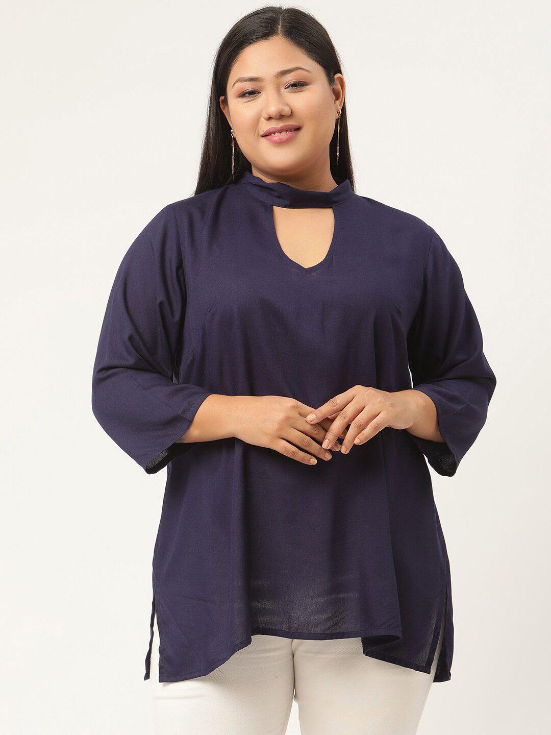 therebelinme women plus size navy blue choker neck top