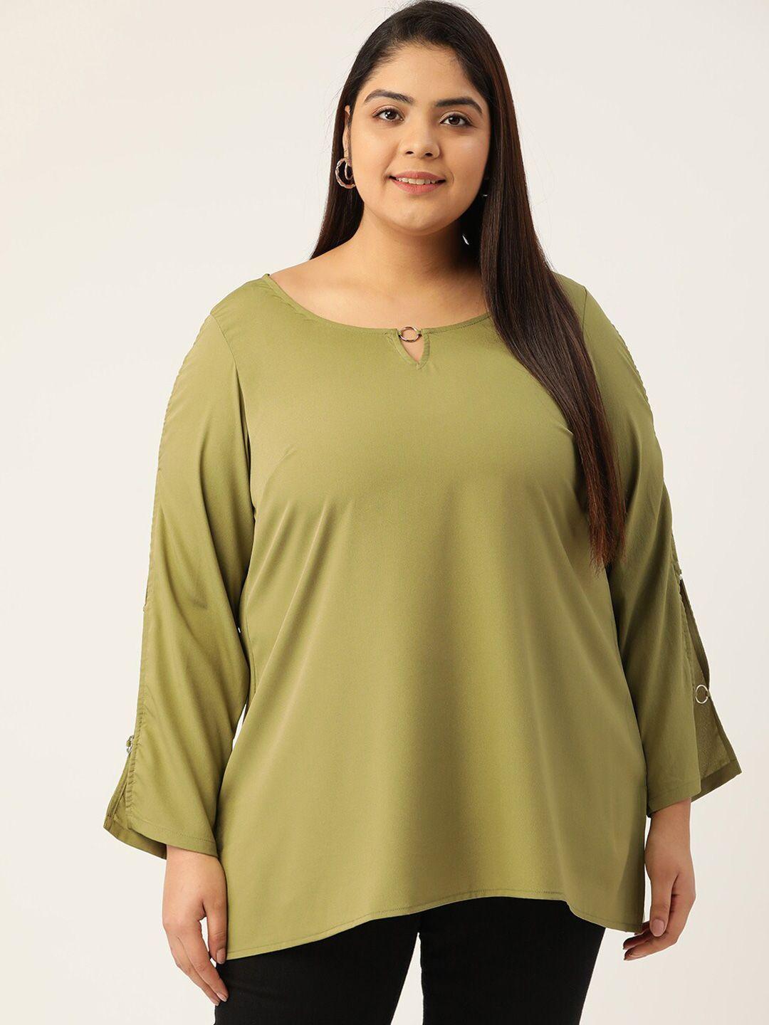 therebelinme women plus size olive green keyhole neck crepe top