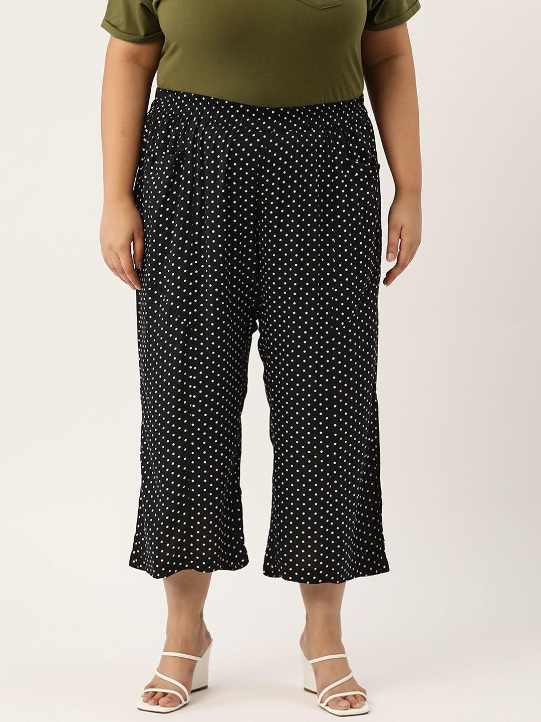 therebelinme women plus size polka dot printed relaxed high-rise easy wash trousers