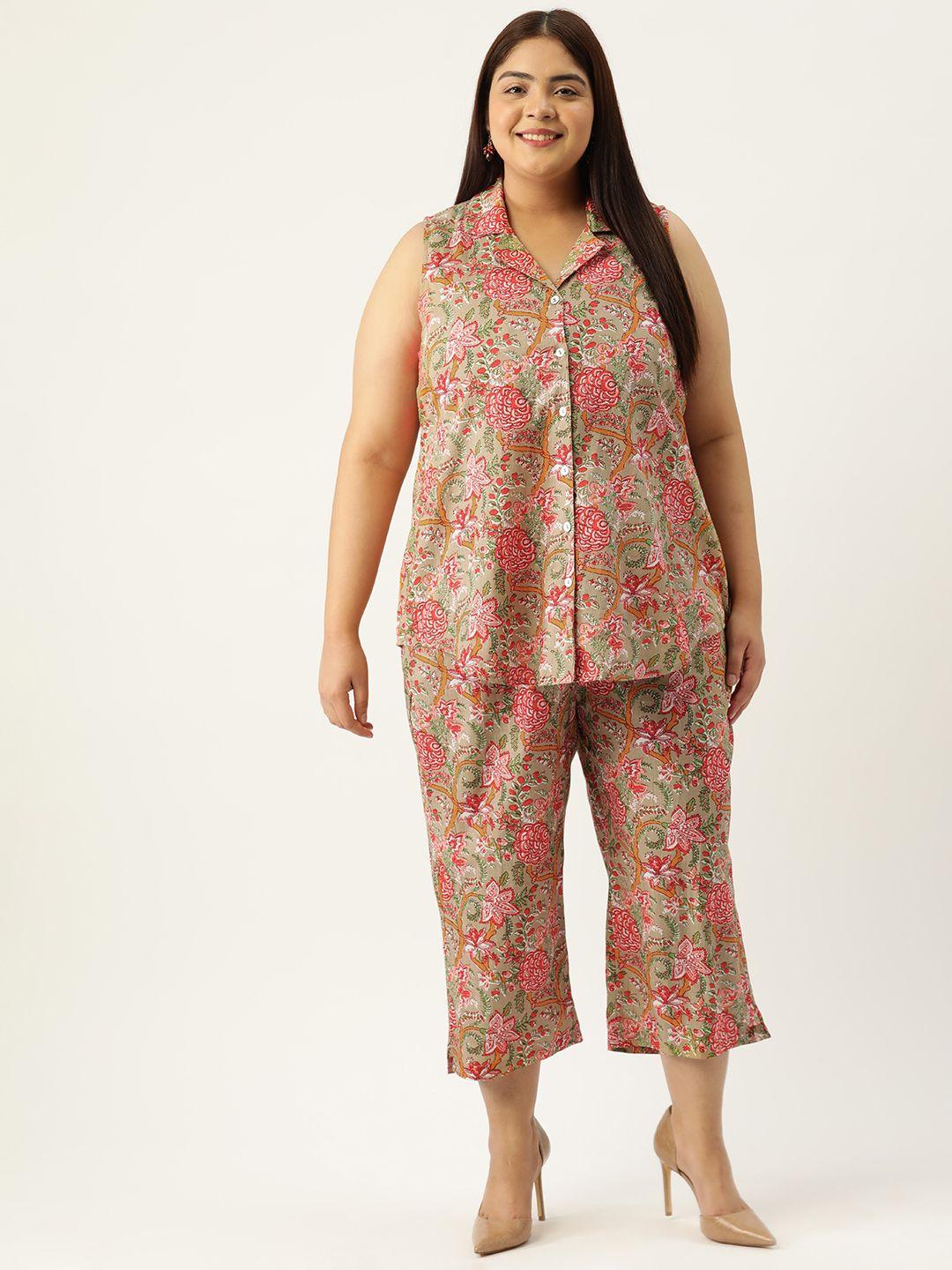 therebelinme women plus size printed cotton shirt with capris