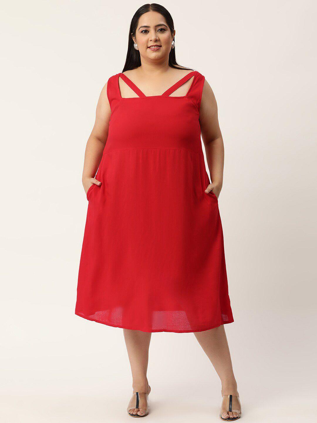 therebelinme women plus size red a-line midi dress