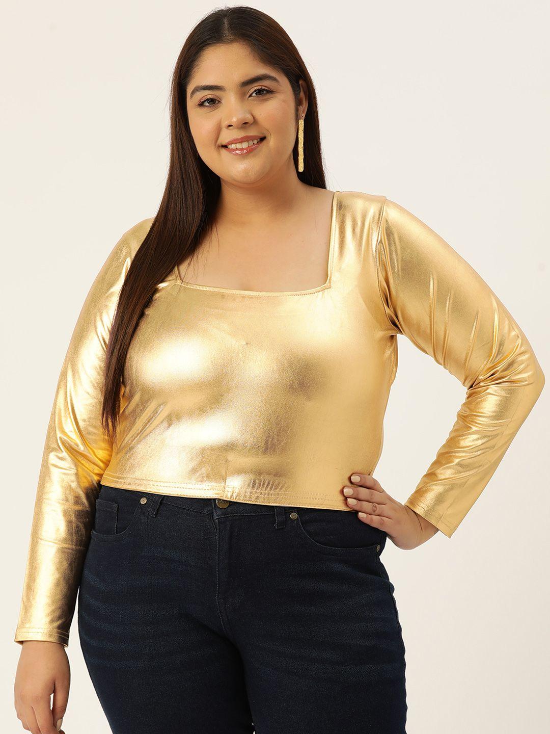 therebelinme women plus size sheen blouson crop top