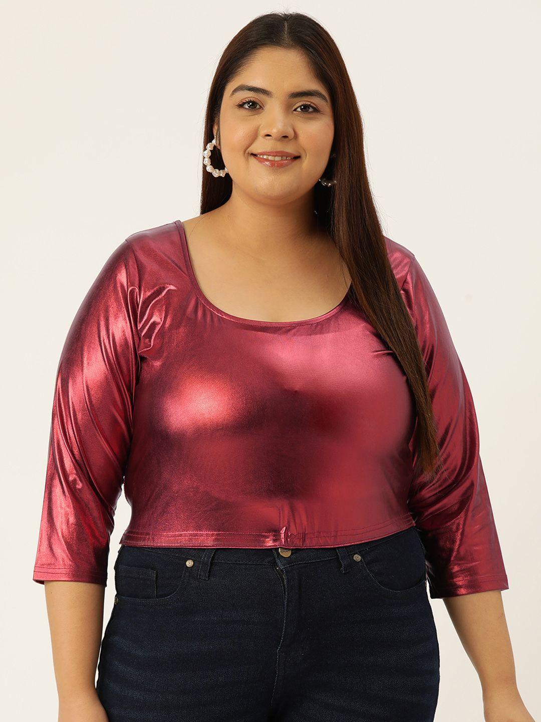 therebelinme women plus size sheen blouson crop top