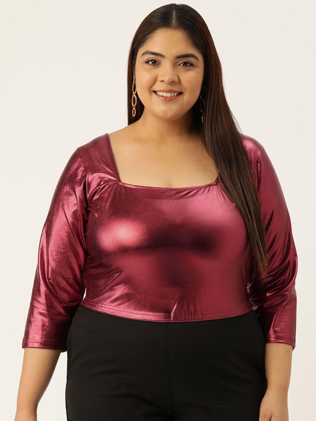 therebelinme women plus size sheen blouson crop top