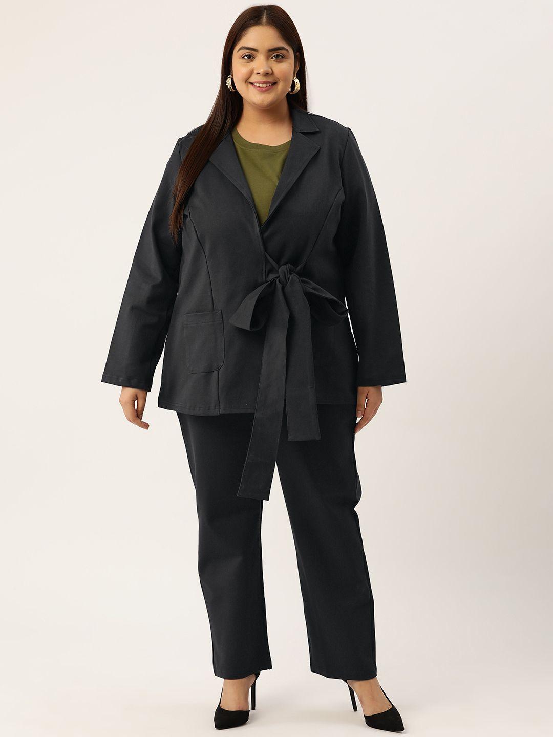 therebelinme women plus size solid coat with trousers