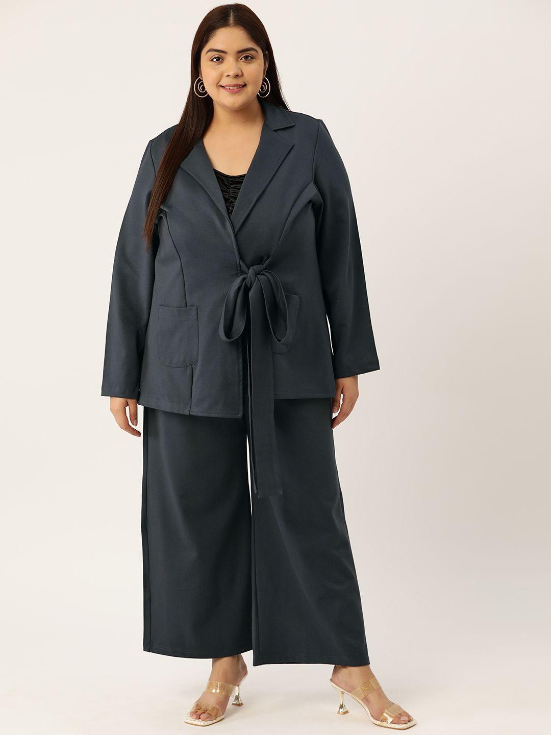 therebelinme women plus size solid coat with trousers