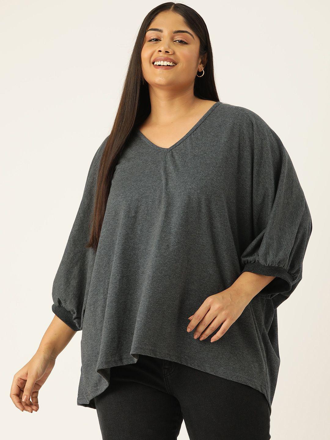 therebelinme women plus size solid puff sleeve cotton longline top