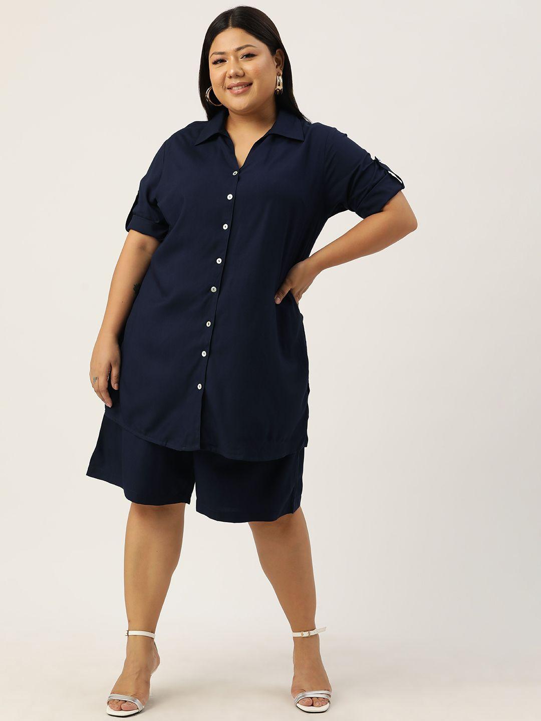 therebelinme women plus size solid shirt with shorts