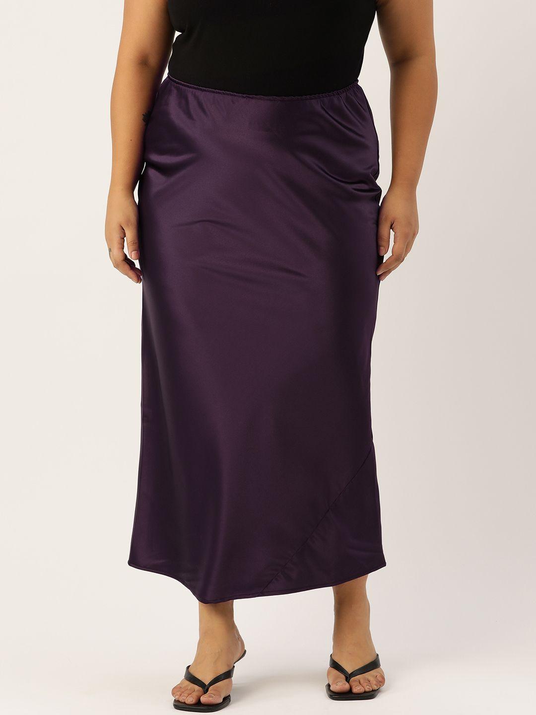 therebelinme women plus size solid straight satin maxi skirt