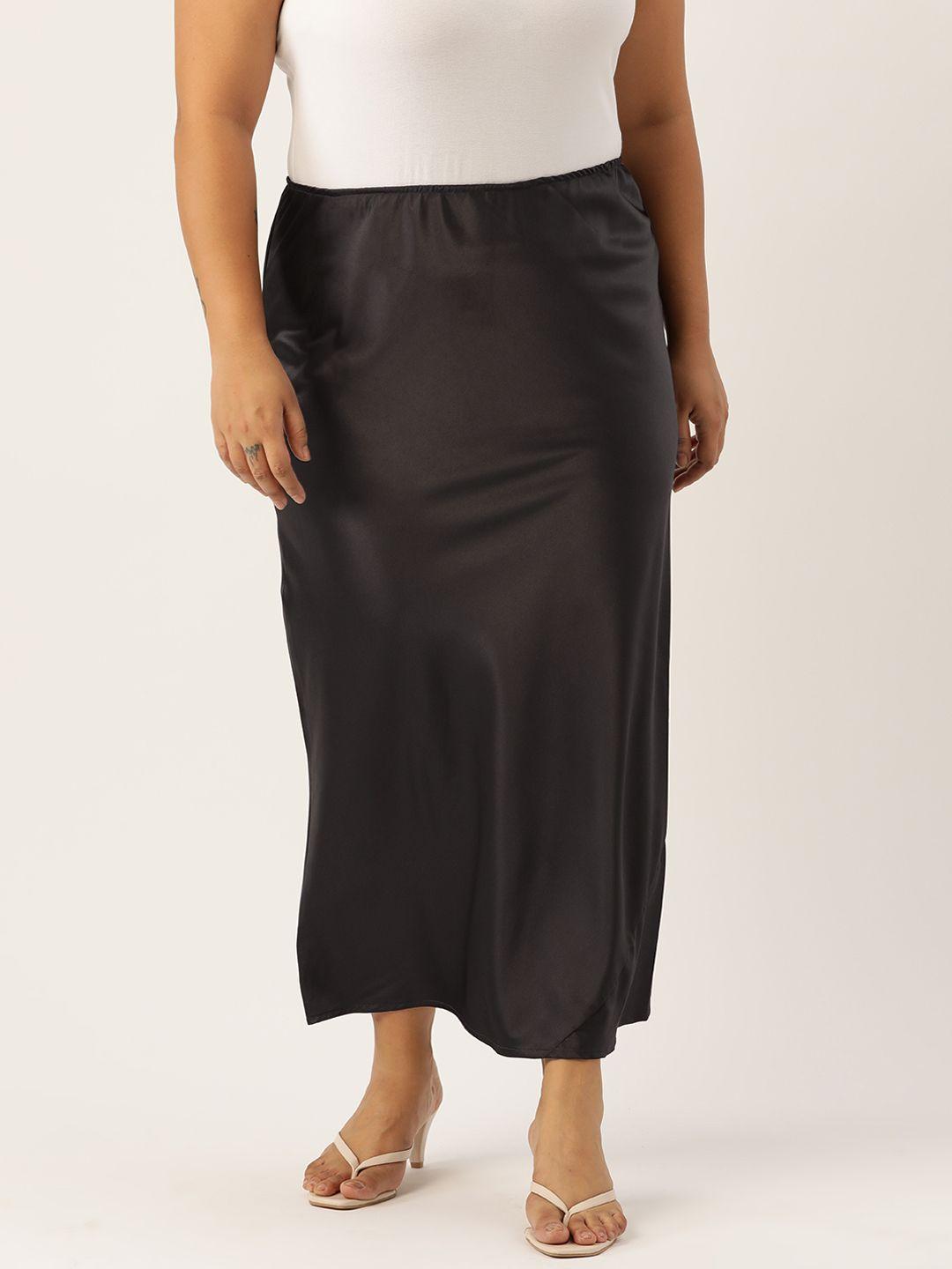 therebelinme women plus size solid straight satin maxi skirt