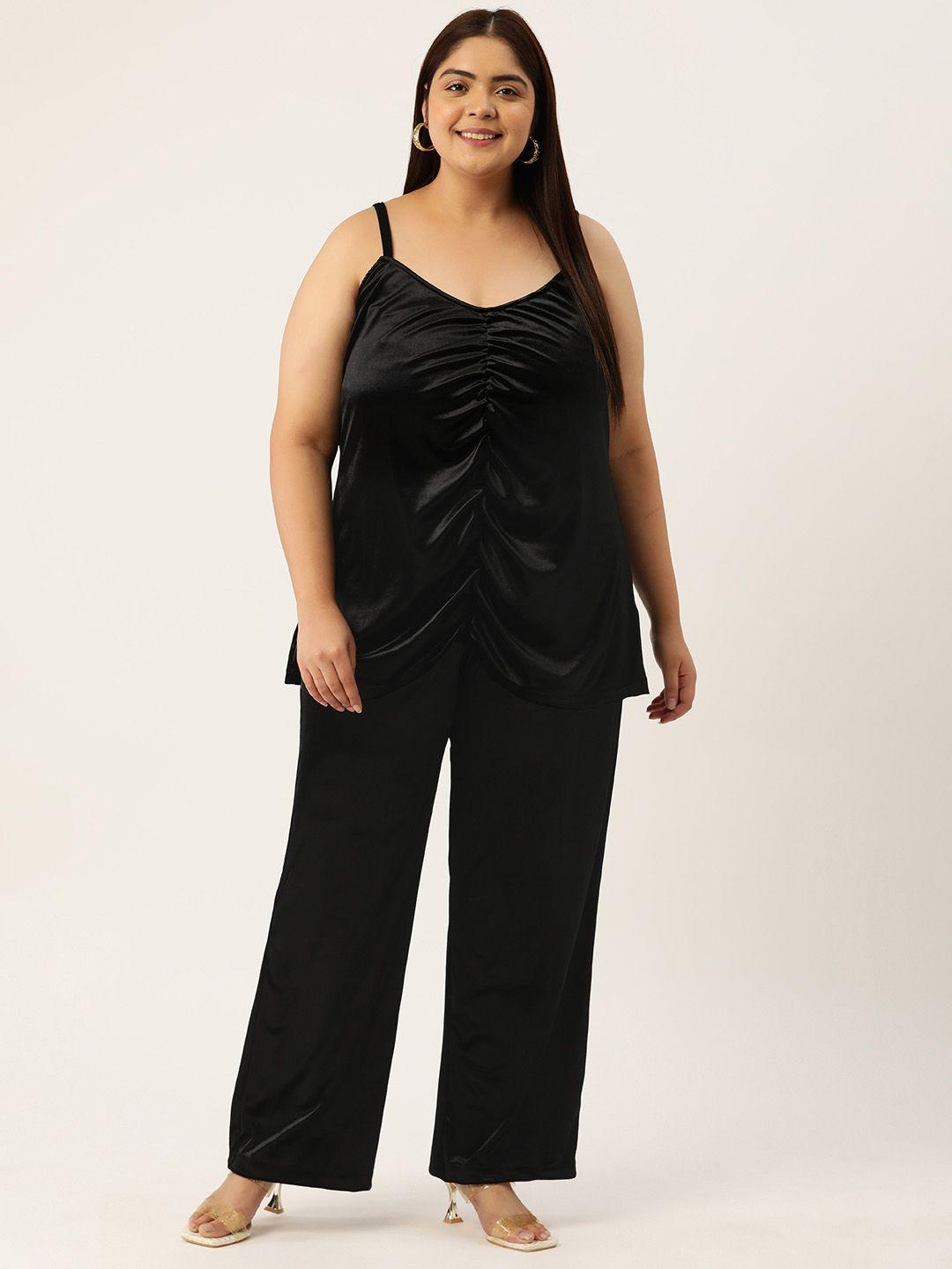 therebelinme women plus size solid top with trousers