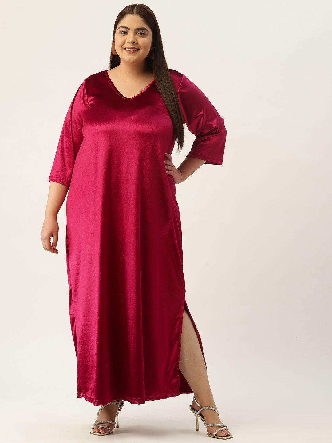therebelinme women plus size velvet maxi dress with slit detail