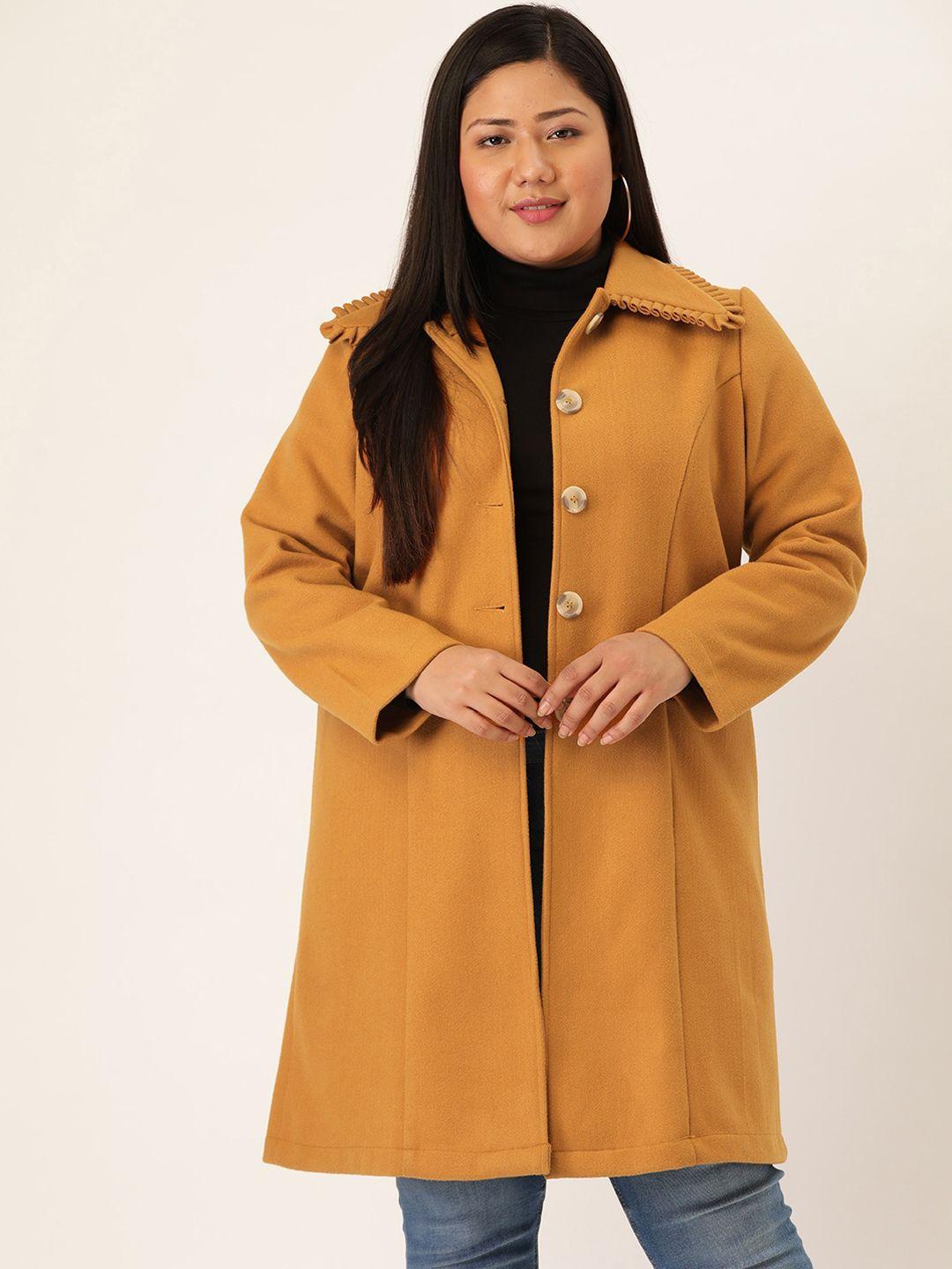 therebelinme women plus size yellow solid longline over coat