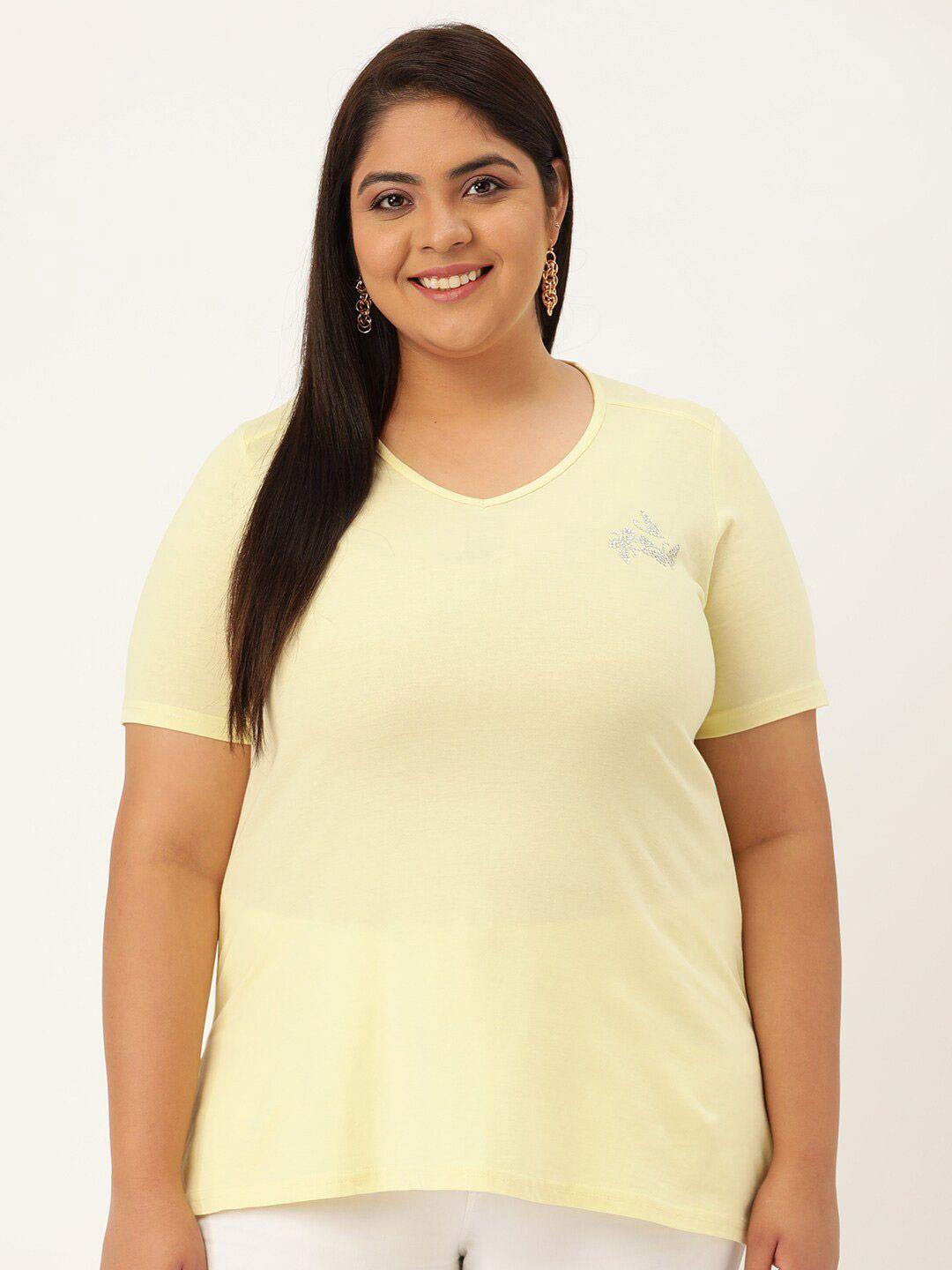 therebelinme women plus size yellow v-neck t-shirt