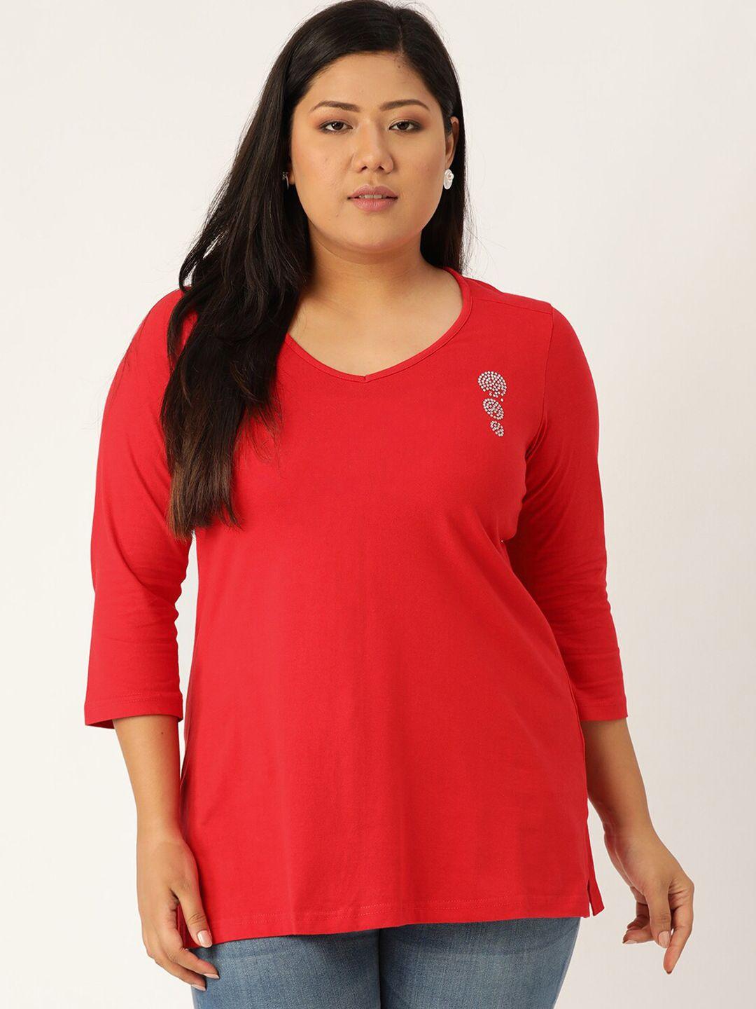 therebelinme women red v-neck t-shirt