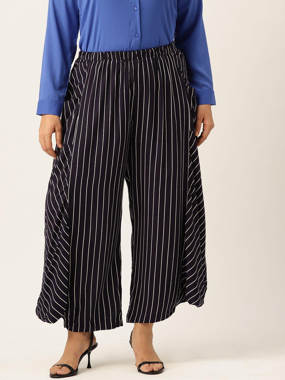 therebelinme women striped loose fit high-rise pleated trousers