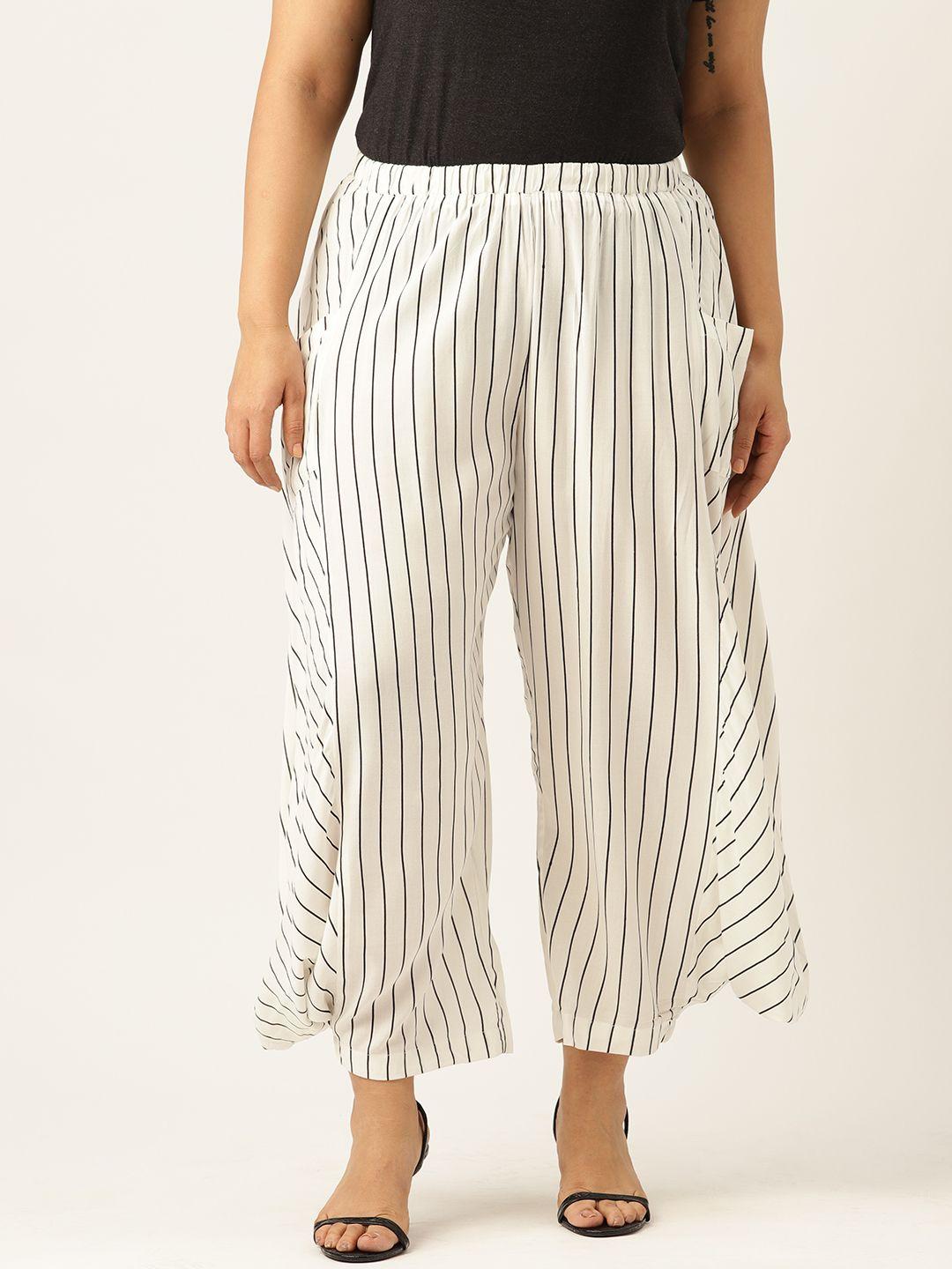 therebelinme women striped loose fit high-rise pleated trousers