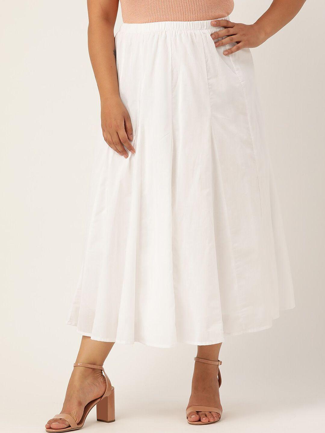 therebelinme women white solid flared pleated maxi skirt