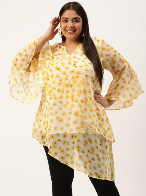 therebelinme yellow & off white floral print top