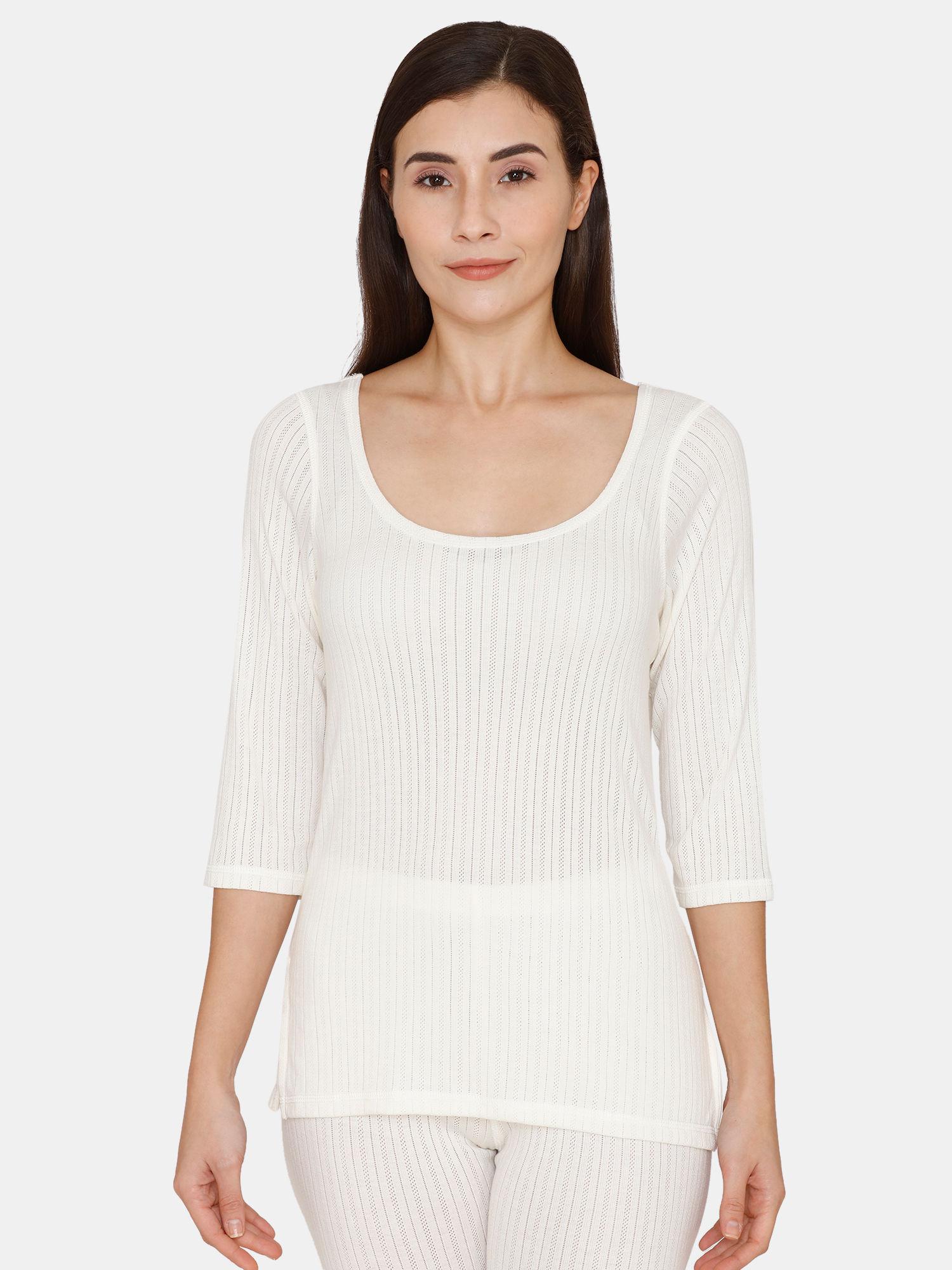 thermal viscose pointelle knit top - pearled ivory