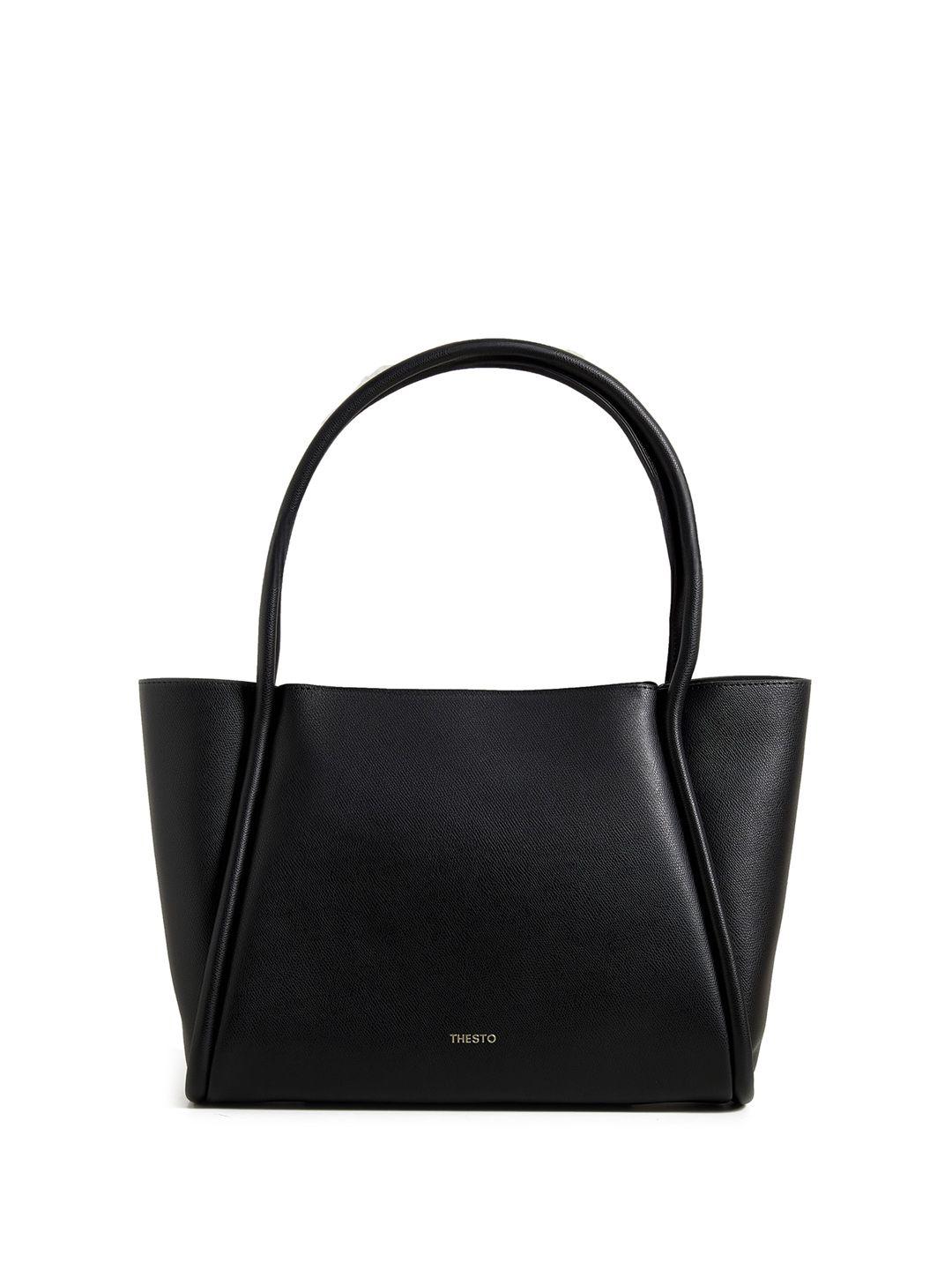 thesto black pu oversized shopper shoulder bag with tasselled