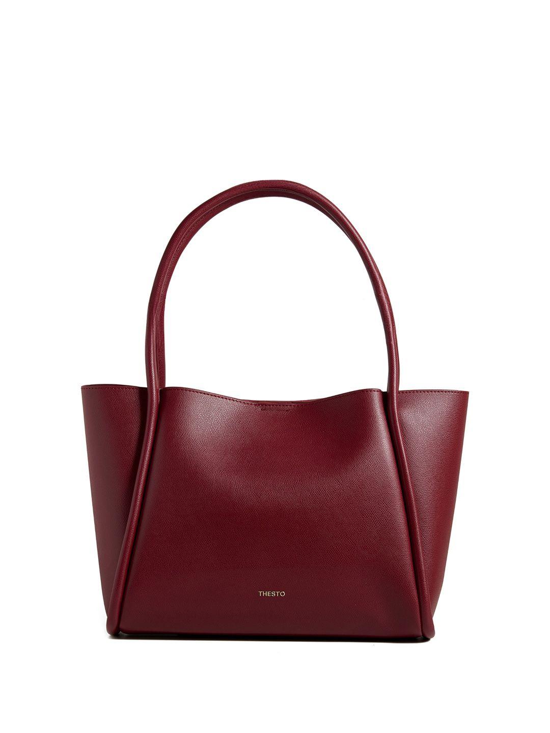 thesto maroon pu shopper shoulder bag with tasselled