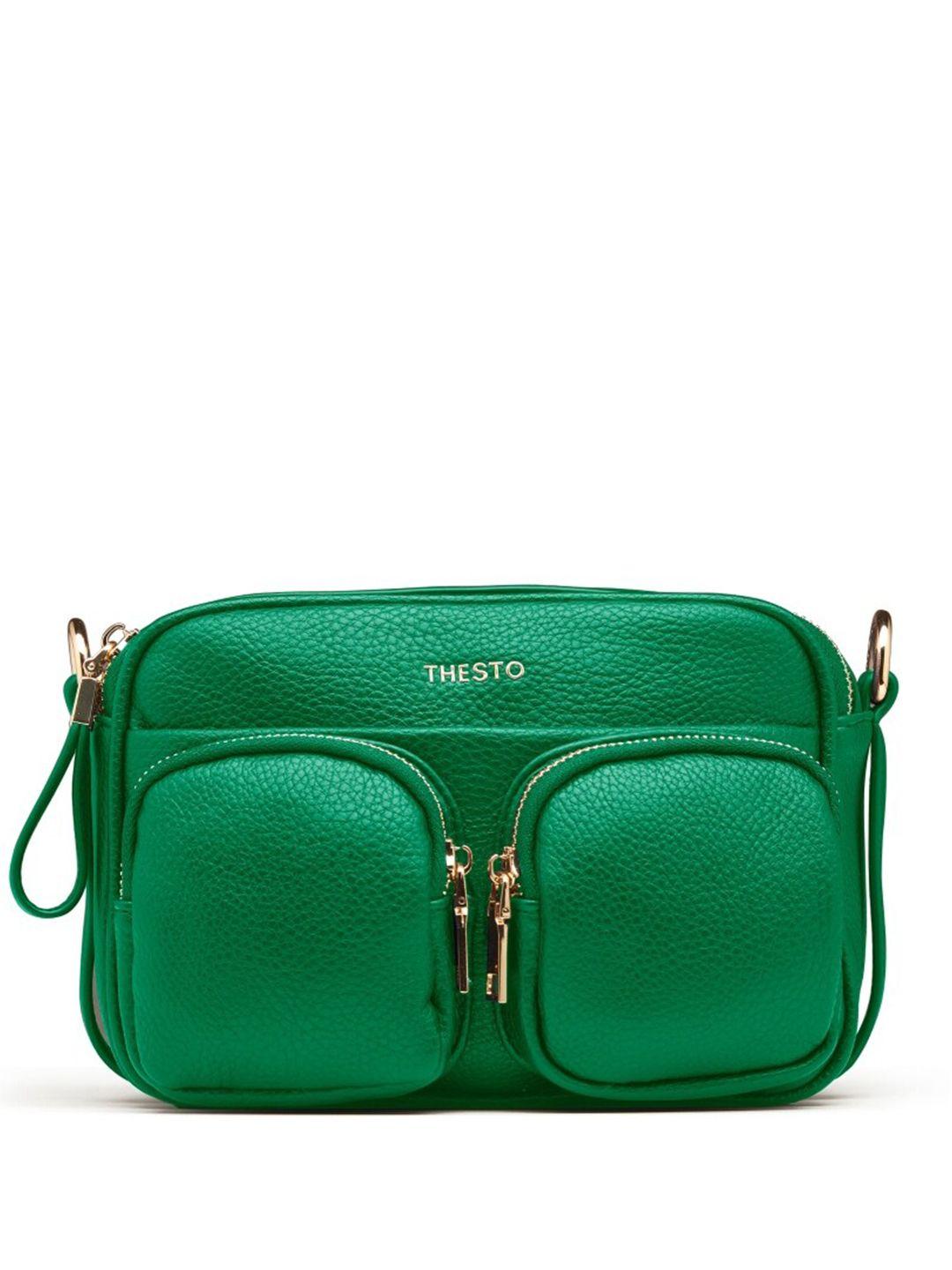 thesto textured pu multi pocketed sling bag