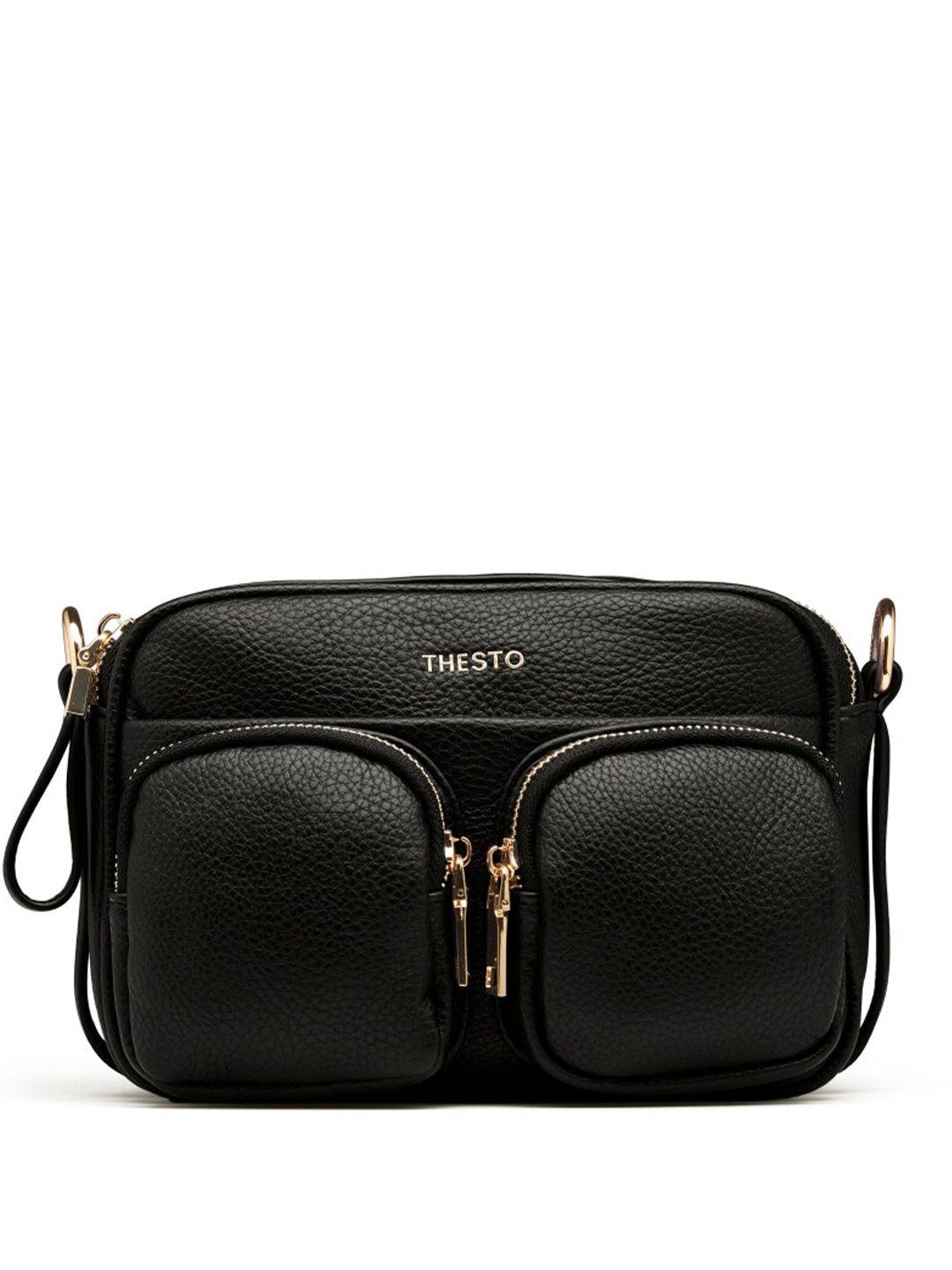 thesto textured pu multi pocketed sling bag