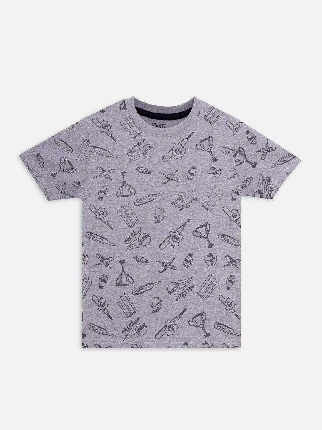 theta boys grey printed v-neck pockets t-shirt