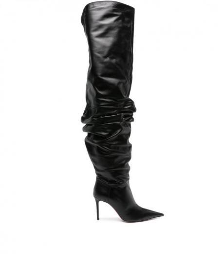 thigh high leather heel boots