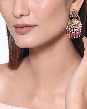 thikri floral and crescent motifs earrings