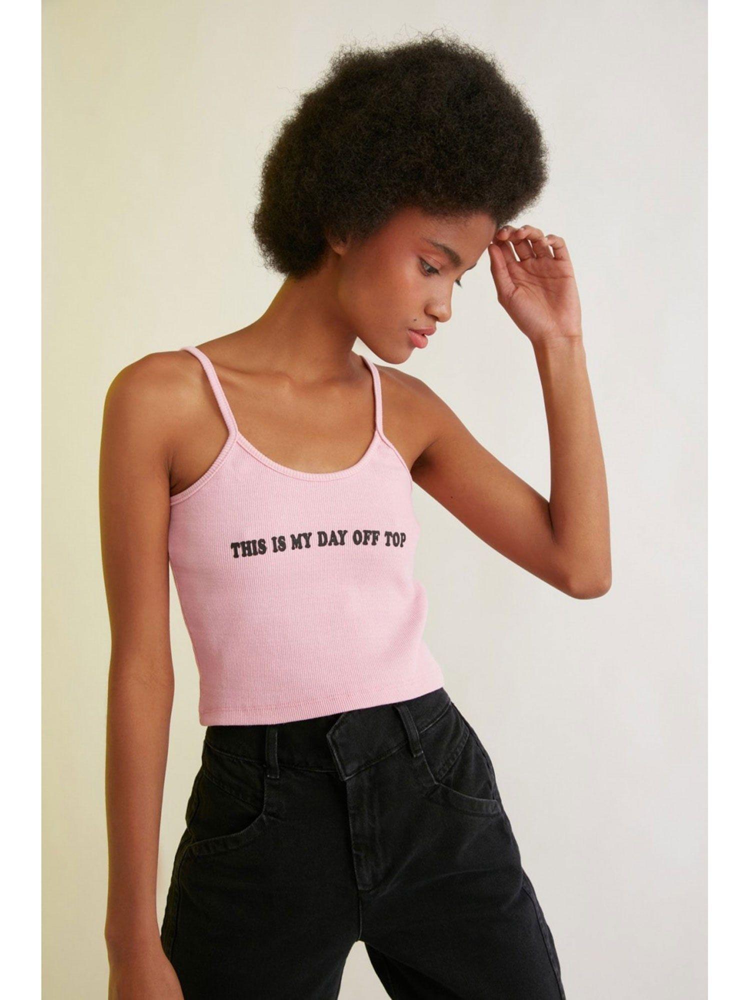 this is my day off top pink slogan vest