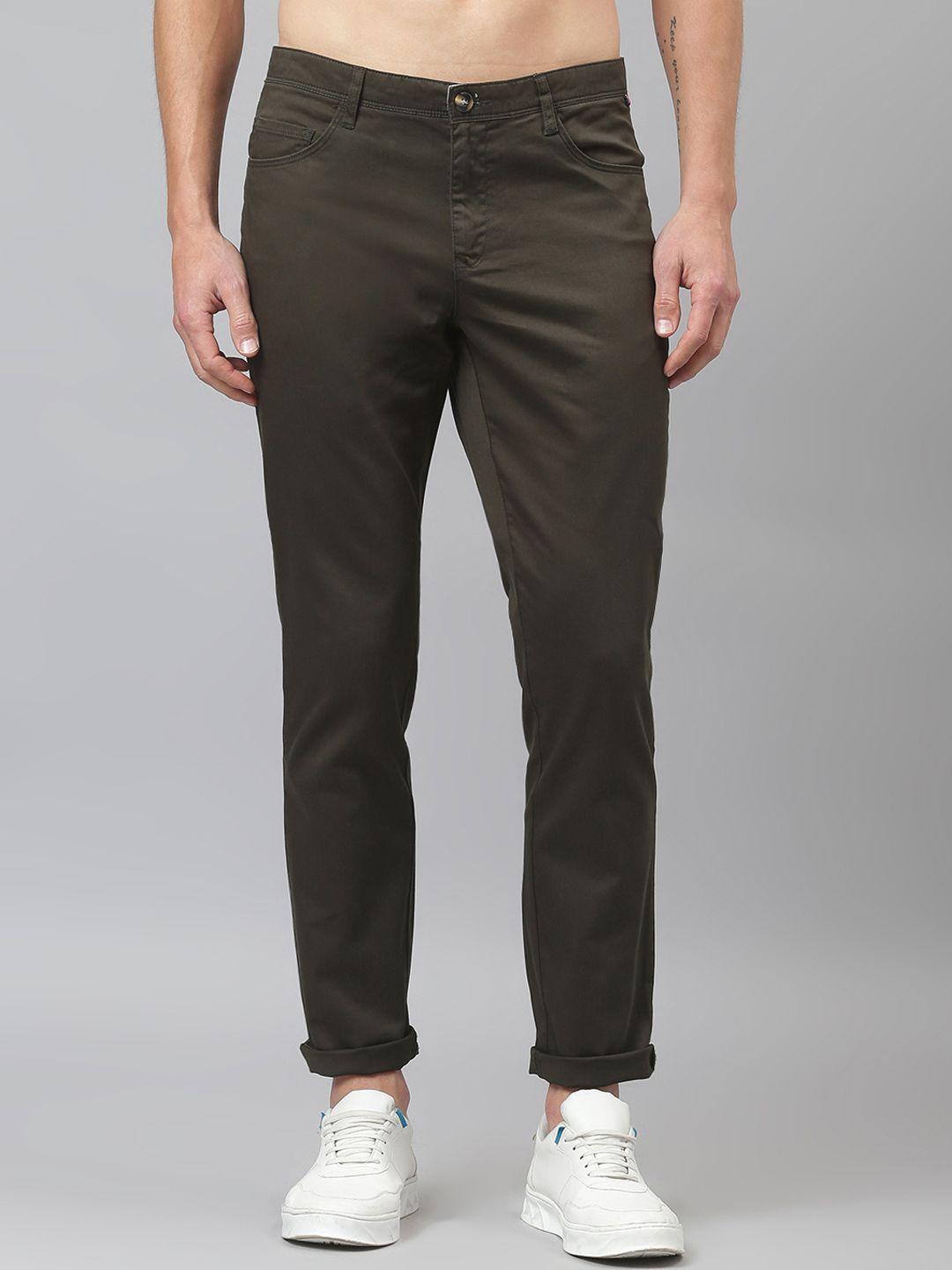 thomas scott men olive green easy wash  sustainable chinos trousers