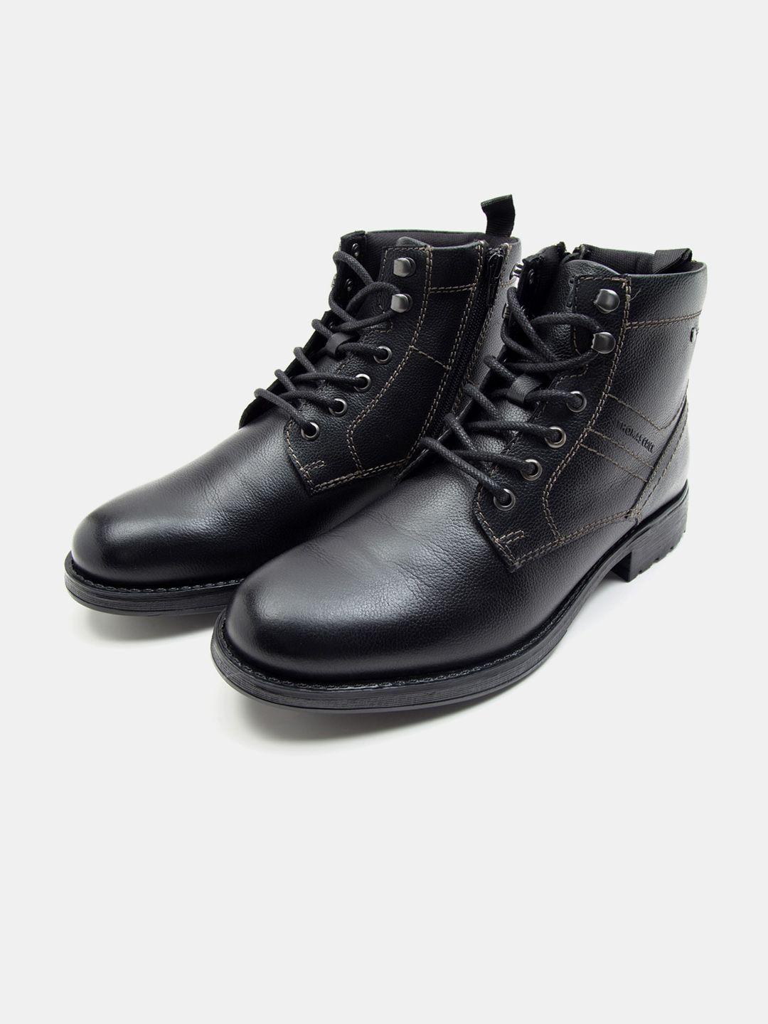 thomas crick men textured leather biker boots