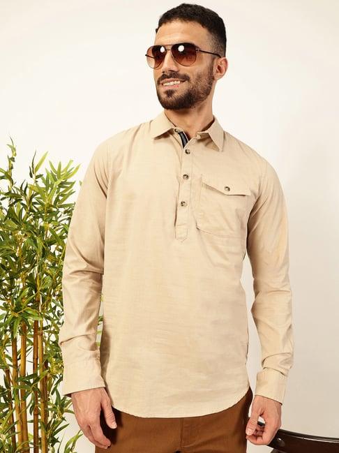 thomas scott beige regular fit cotton linen short kurta