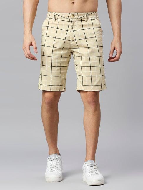 thomas scott beige slim fit check shorts