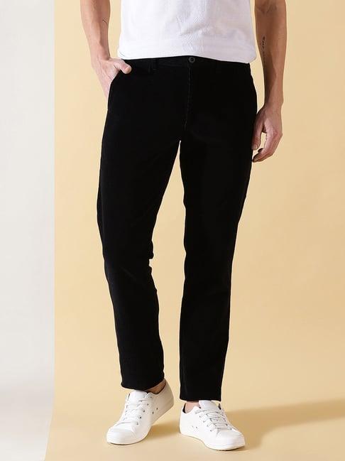 thomas scott black slim fit corduroy flat front trousers