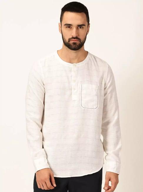 thomas scott cream slim fit striped short kurta