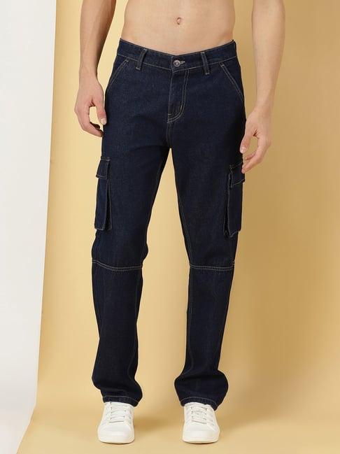 thomas scott dark blue relaxed fit lightly washed cargo jeans