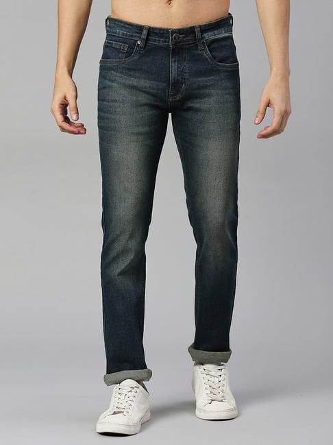 thomas scott dark blue slim fit heavily washed jeans