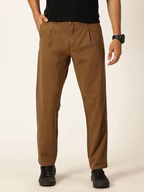 thomas scott dark khaki straight fit cotton pleated trousers