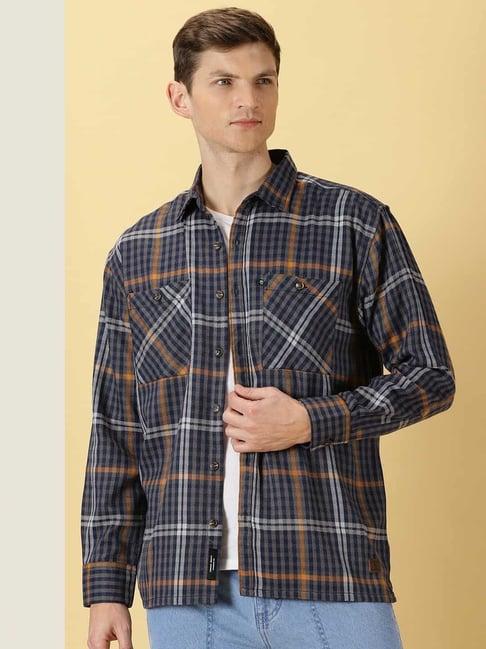 thomas scott grey & blue loose fit check shirt