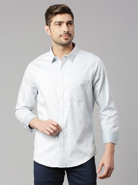 thomas scott grey cotton slim fit striped shirt